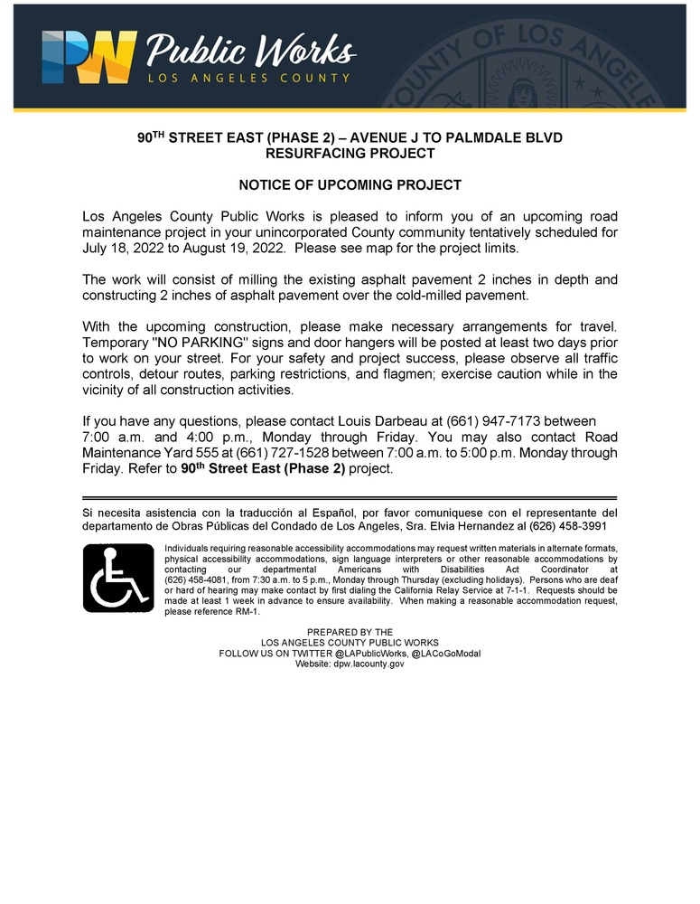 90th Street East (PHASE 2) - Avenue J to Palmdale Blvd Resurfacing Project 