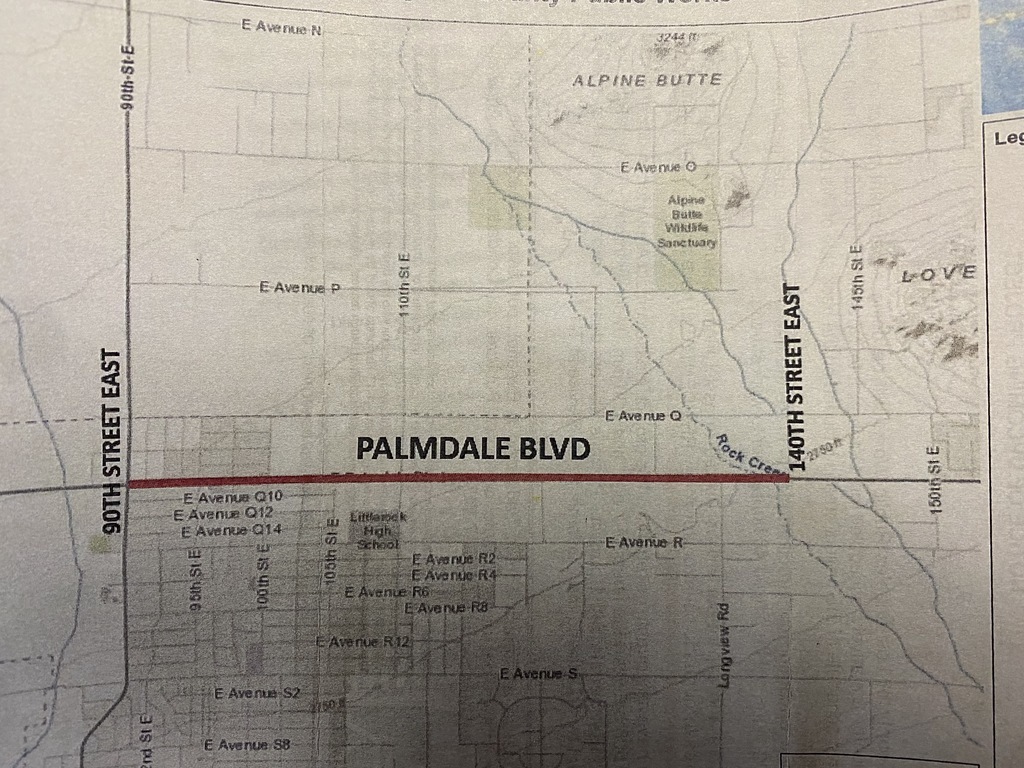 Map of affected area on Palmdale