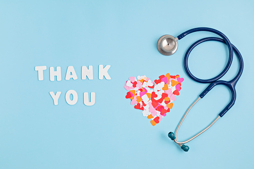 Thank you note with heart and stethoscope